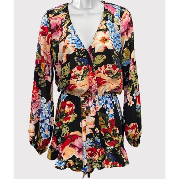 Show Me Your Mumu Fall Floral Romper Long Sleeve Boho Festival Small Cottagecore - Picture 1 of 4